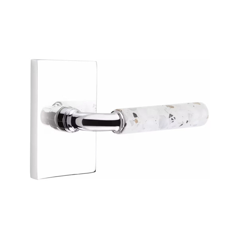 Emtek Select R-Bar Terrazzo Lever with Modern Rectangular Rosette in Polished Chrome finish