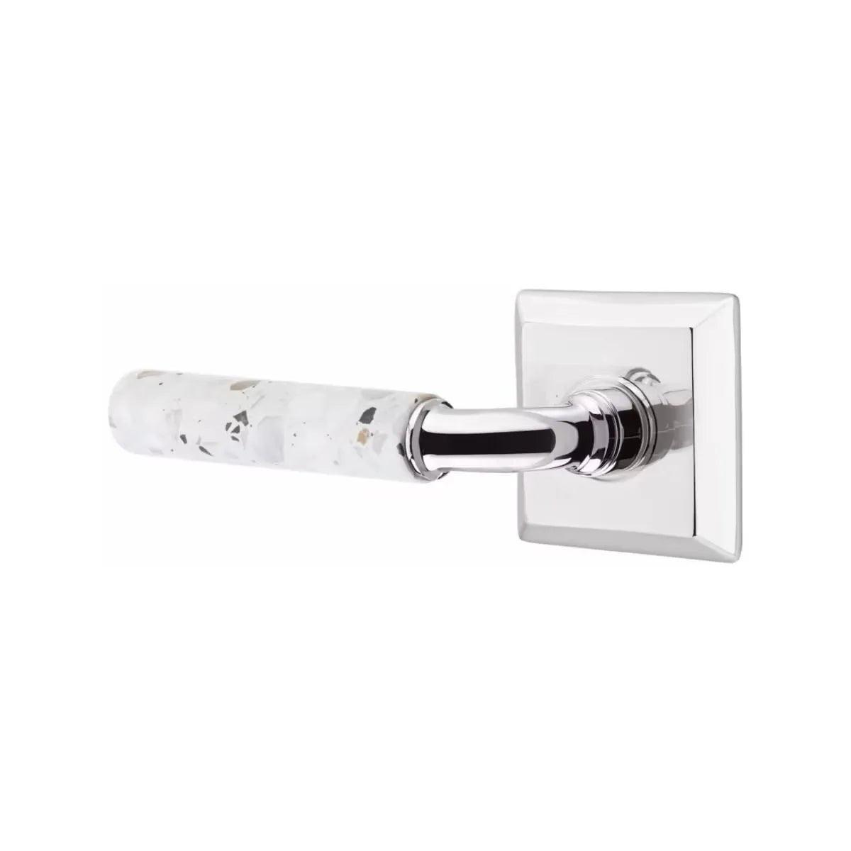 Emtek Select R-Bar Terrazzo Lever with Quincy Rosette in Polished Chrome finish