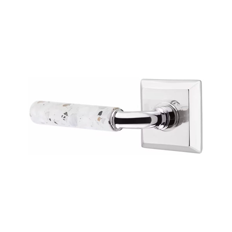 Emtek Select R-Bar Terrazzo Lever with Quincy Rosette in Polished Chrome finish