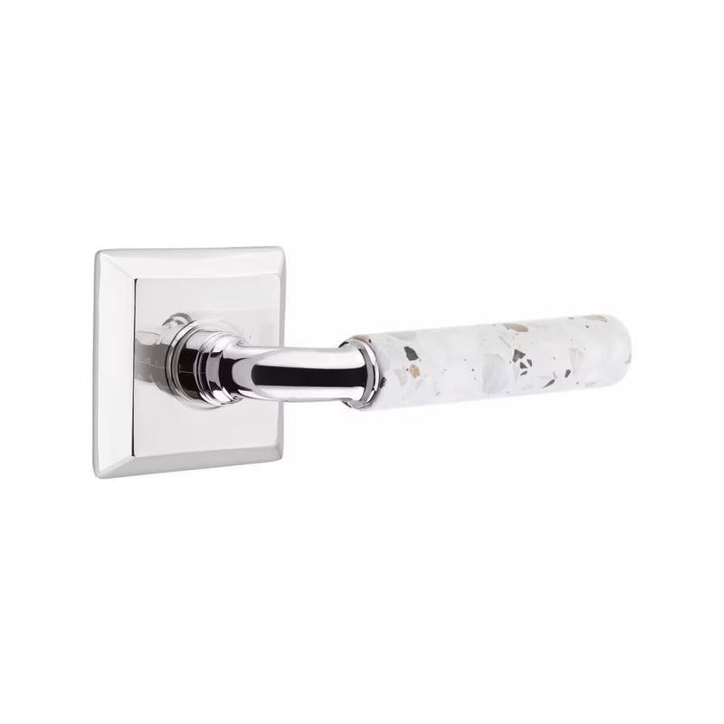 Emtek Select R-Bar Terrazzo Lever with Quincy Rosette in Polished Chrome finish