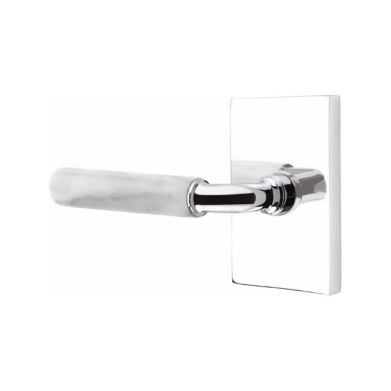 Emtek Select R-Bar White Marble Lever with Modern Rectangular Rosette in Polished Chrome finish