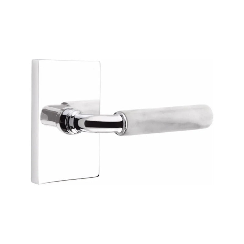 Emtek Select R-Bar White Marble Lever with Modern Rectangular Rosette in Polished Chrome finish