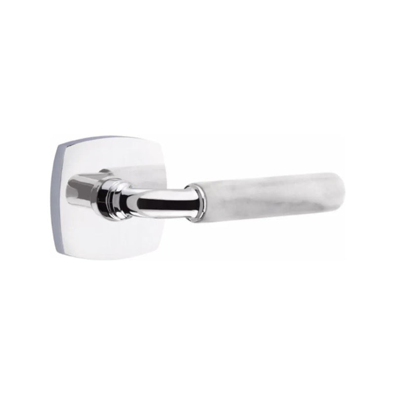 Emtek Select R-Bar White Marble Lever with Urban Modern Rosette in Polished Chrome finish