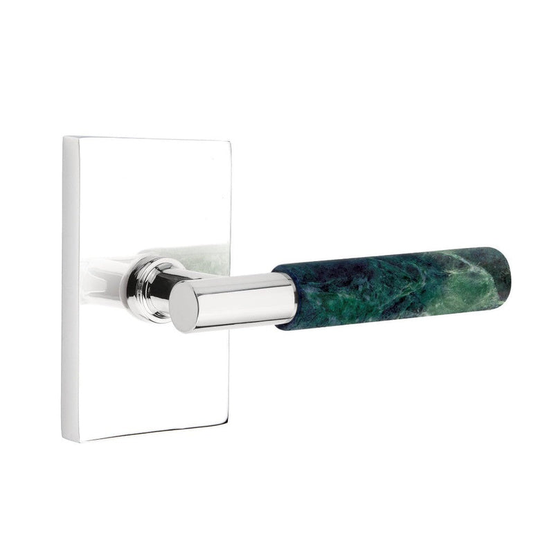 Emtek Select T-Bar Green Marble Lever with Modern Rectangular Rosette in Polished Chrome finish