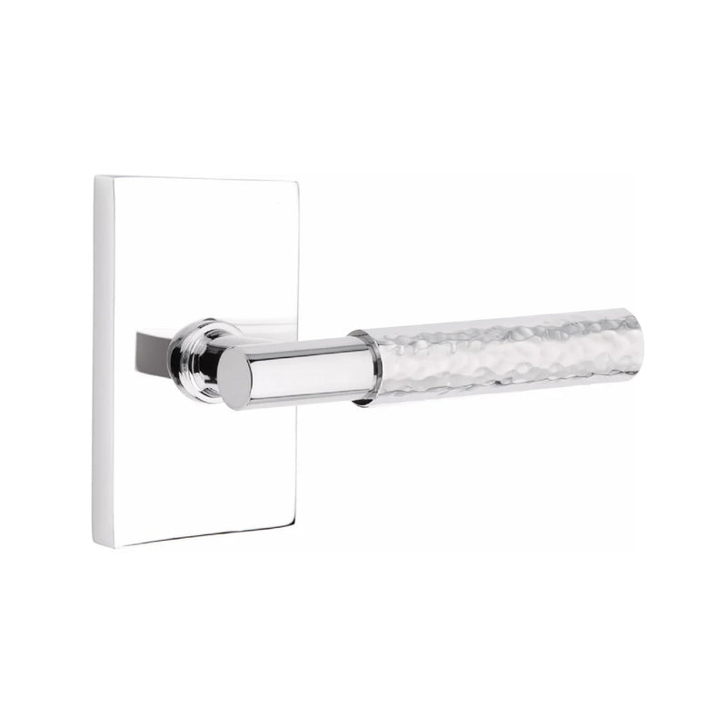 Emtek Select T-Bar Hammered Lever with Modern Rectangular Rosette in Polished Chrome finish