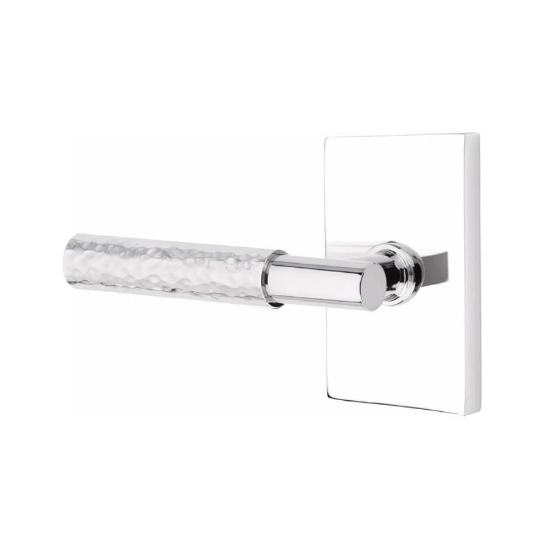 Emtek Select T-Bar Hammered Lever with Modern Rectangular Rosette in Polished Chrome finish