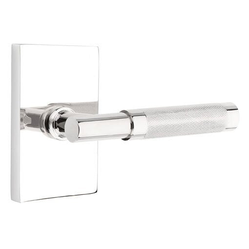 Emtek Select T-Bar Knurled Lever with Modern Rectangular Rosette in Polished Chrome finish