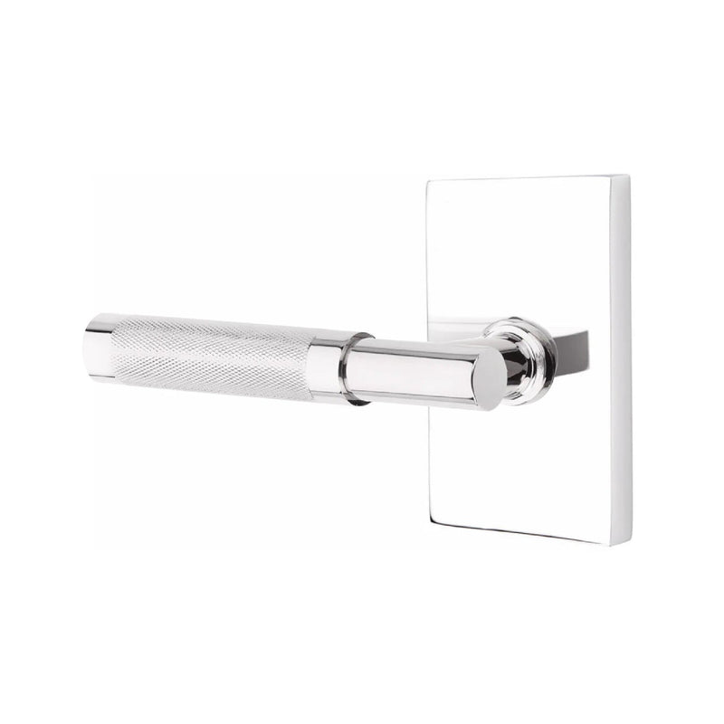 Emtek Select T-Bar Knurled Lever with Modern Rectangular Rosette in Polished Chrome finish