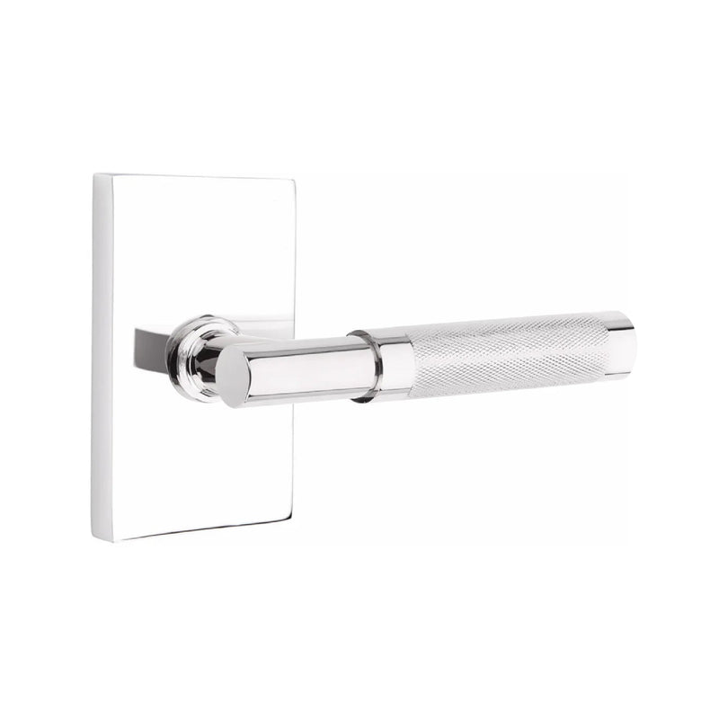 Emtek Select T-Bar Knurled Lever with Modern Rectangular Rosette in Polished Chrome finish