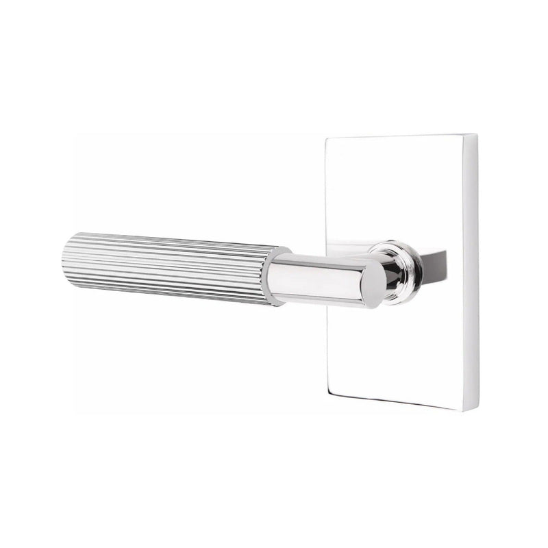 Emtek Select T-Bar Straight Knurled Lever with Modern Rectangular Rosette in Polished Chrome finish