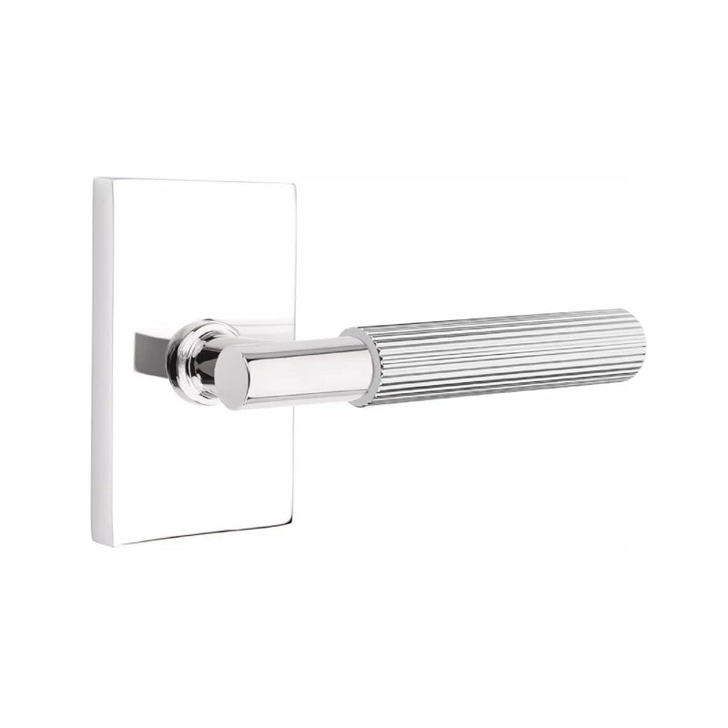 Emtek Select T-Bar Straight Knurled Lever with Modern Rectangular Rosette in Polished Chrome finish