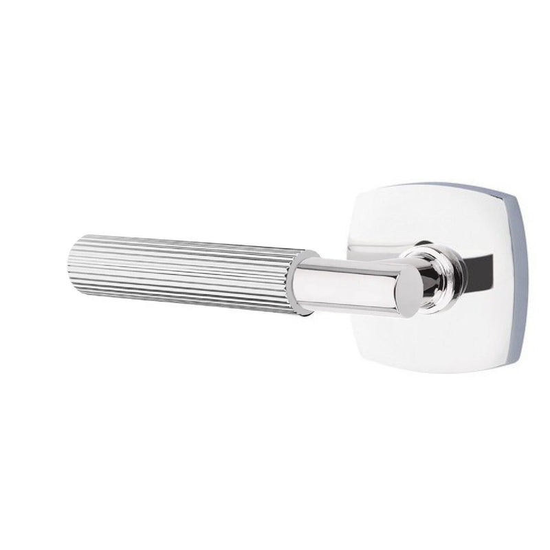 Emtek Select T-Bar Straight Knurled Lever with Urban Modern Rosette in Polished Chrome finish