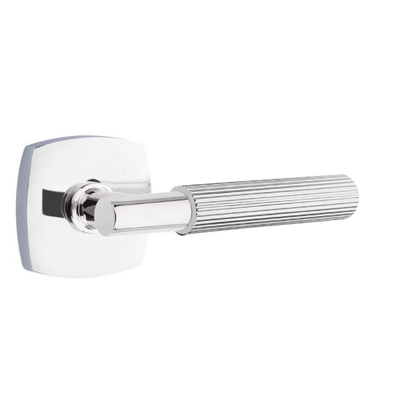 Emtek Select T-Bar Straight Knurled Lever with Urban Modern Rosette in Polished Chrome finish