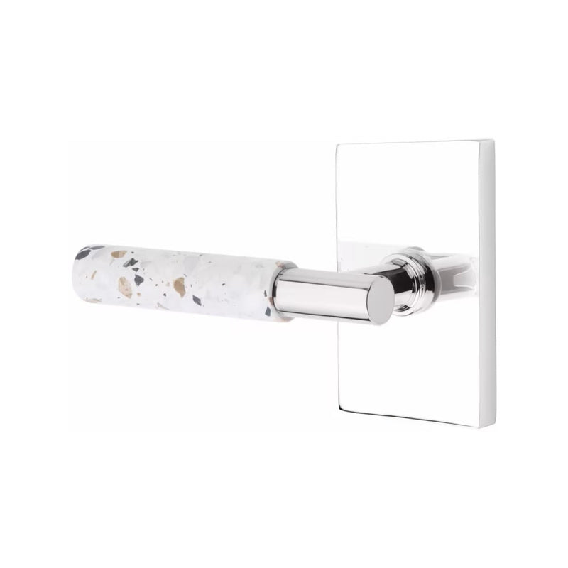 Emtek Select T-Bar Terrazzo Lever with Modern Rectangular Rosette in Polished Chrome finish