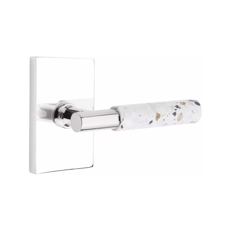 Emtek Select T-Bar Terrazzo Lever with Modern Rectangular Rosette in Polished Chrome finish