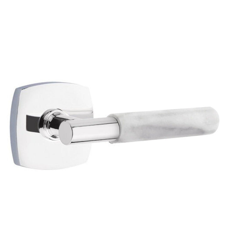 Emtek Select T-Bar White Marble Lever with Urban Modern Rosette in Polished Chrome finish