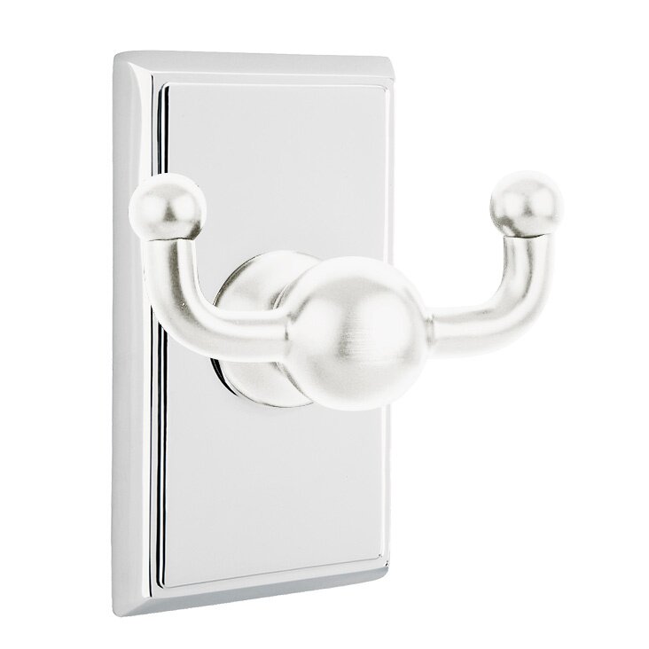 Emtek Traditional Brass Double Robe Hook With Rectangular Rosette in Polished Chrome finish