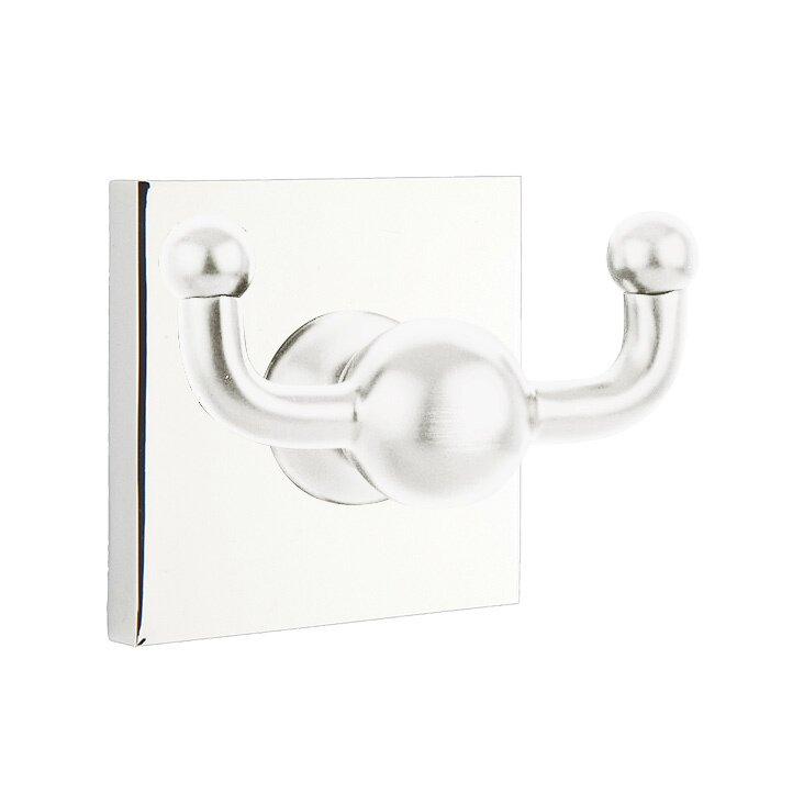 Emtek Traditional Brass Double Robe Hook With Square Rosette in Polished Chrome finish