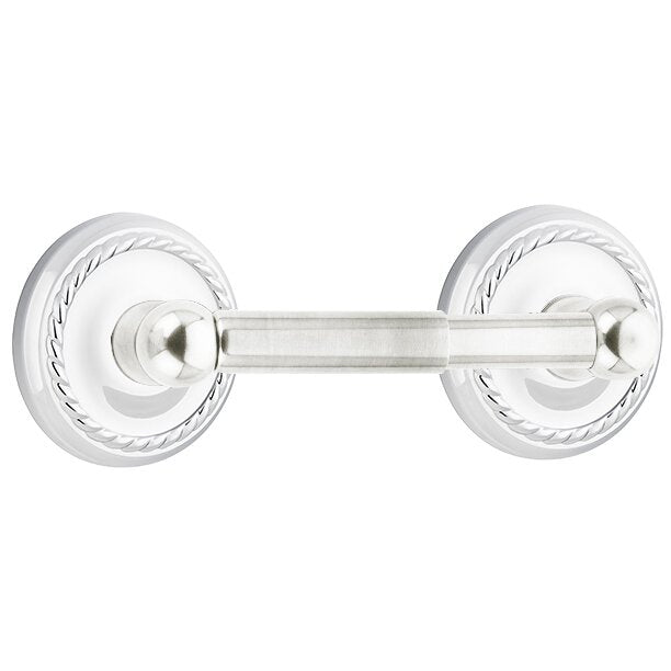 Emtek Traditional Brass Paper Holder - Spring Rod Style (3 3/8" Projection) With Rope Rosette in Polished Chrome finish