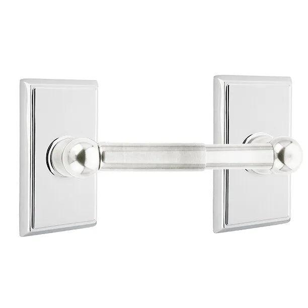 Emtek Traditional Brass Paper Holder - Spring Rod Style (3 3/8" Projection) With Rectangular Rosette in Polished Chrome finish
