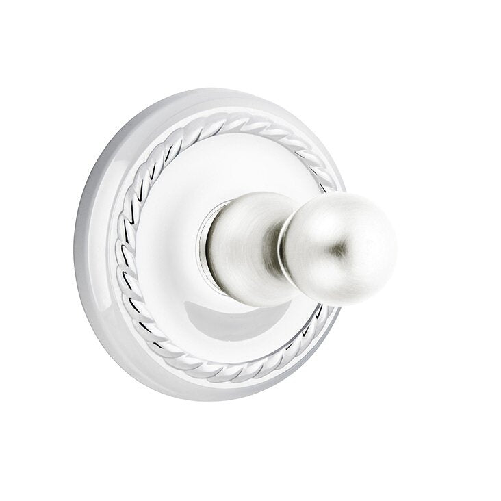 Emtek Traditional Brass Single Robe Hook With Rope Rosette in Polished Chrome finish