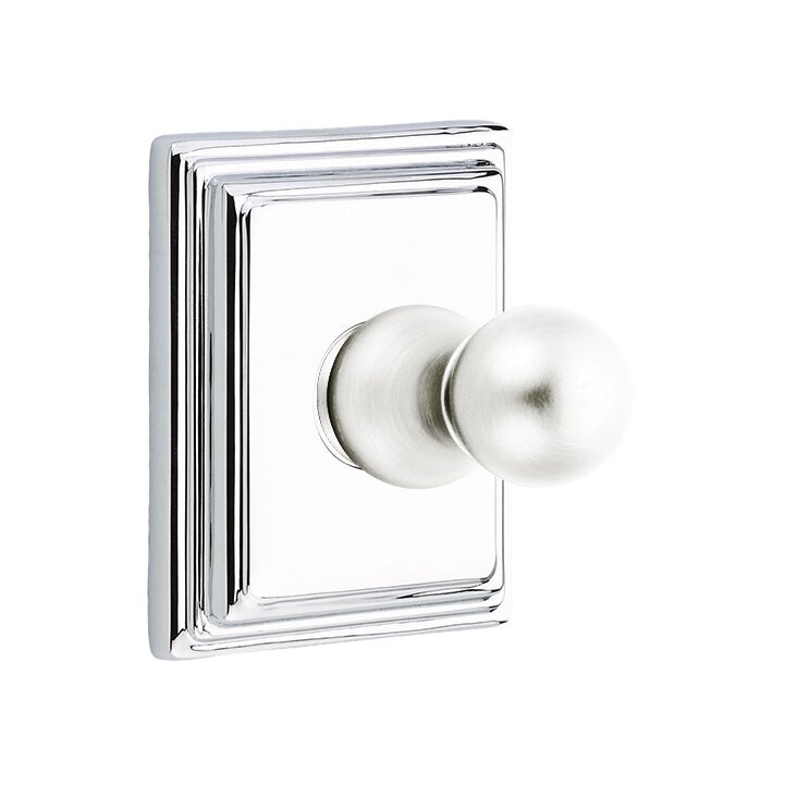 Emtek Traditional Brass Single Robe Hook With Wilshire Rosette in Polished Chrome finish