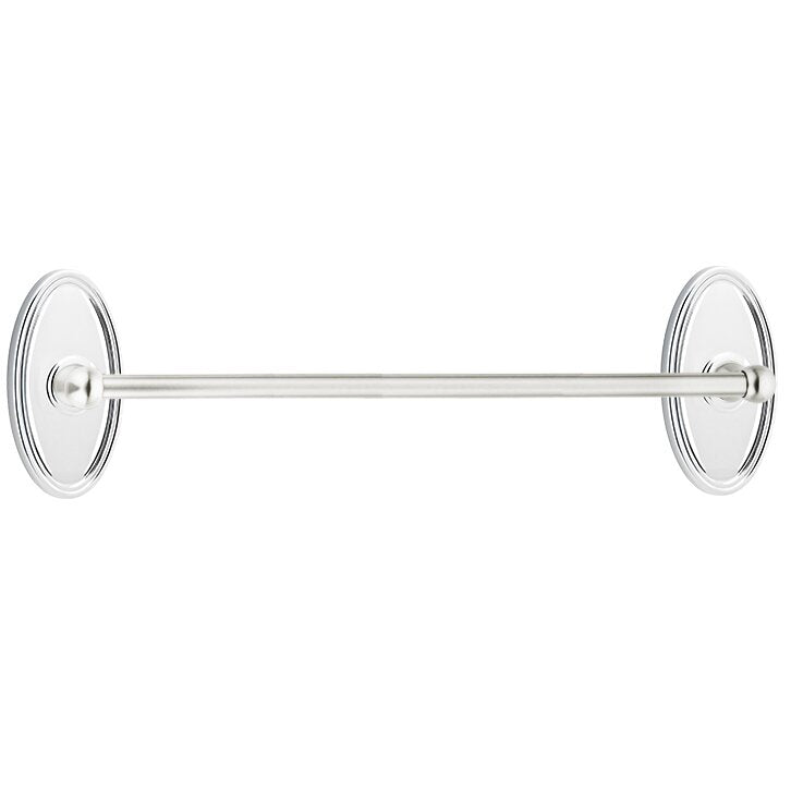 The Emtek Traditional Brass Towel Bar with Oval Rosette in Polished Chrome finish.