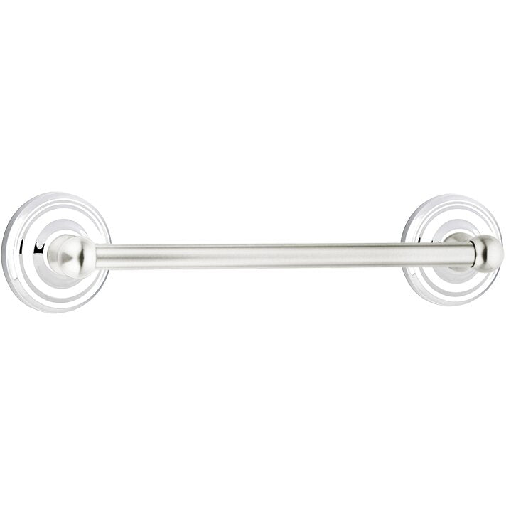 The Emtek Traditional Brass Towel Bar with Regular Rosette in Polished Chrome finish.