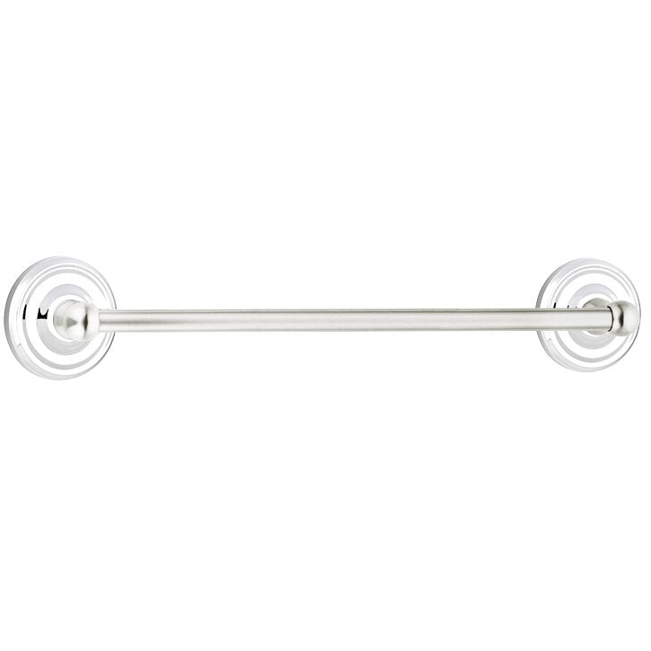 The Emtek Traditional Brass Towel Bar with Regular Rosette in Polished Chrome finish.