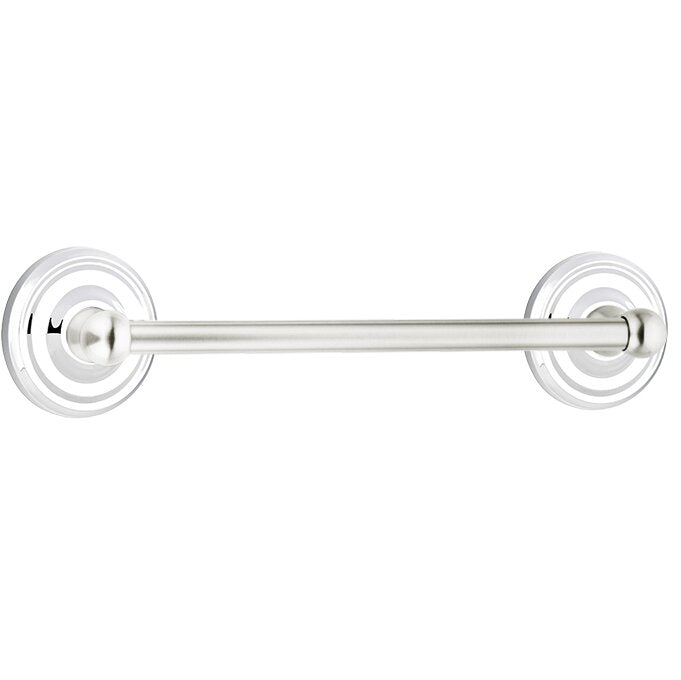 The Emtek Traditional Brass Towel Bar with Regular Rosette in Polished Chrome finish.