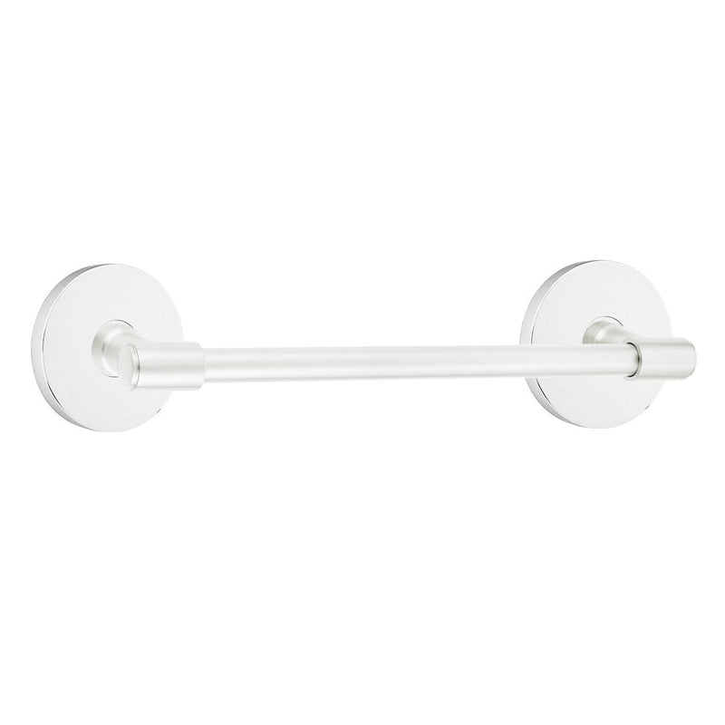 The Emtek Transitional Brass Towel Bar with Disk Rosette in Polished Chrome finish.