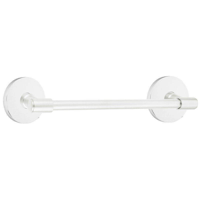 The Emtek Transitional Brass Towel Bar with Disk Rosette in Polished Chrome finish.