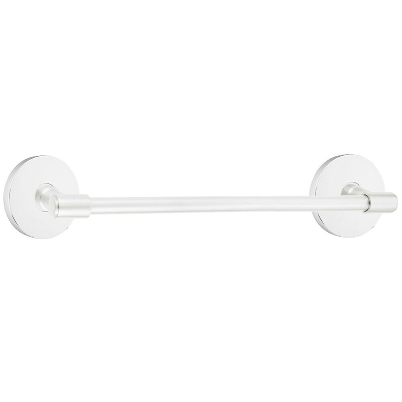 The Emtek Transitional Brass Towel Bar with Disk Rosette in Polished Chrome finish.