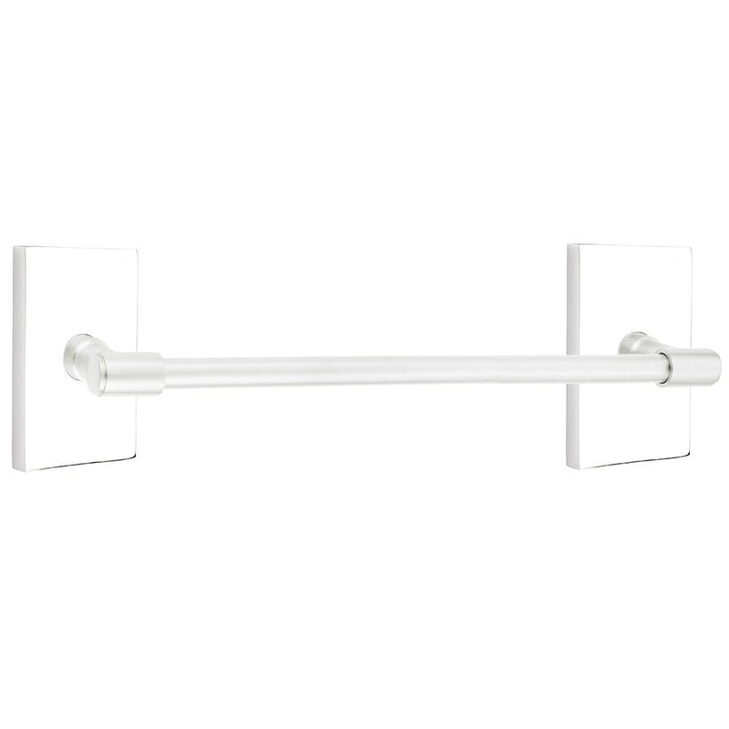 The Emtek Transitional Brass Towel Bar with Modern Rectangular Rosette in Polished Chrome finish.