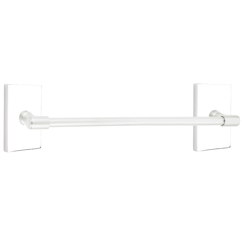 The Emtek Transitional Brass Towel Bar with Modern Rectangular Rosette in Polished Chrome finish.