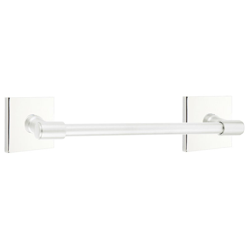 The Emtek Transitional Brass Towel Bar with Square Rosette in Polished Chrome finish.