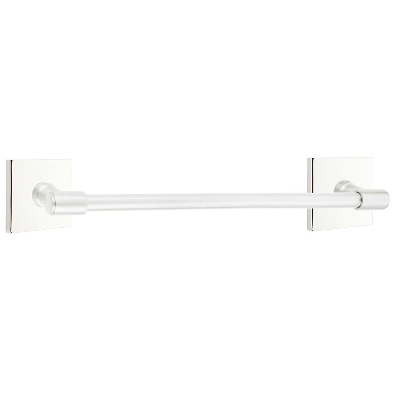 The Emtek Transitional Brass Towel Bar with Square Rosette in Polished Chrome finish.