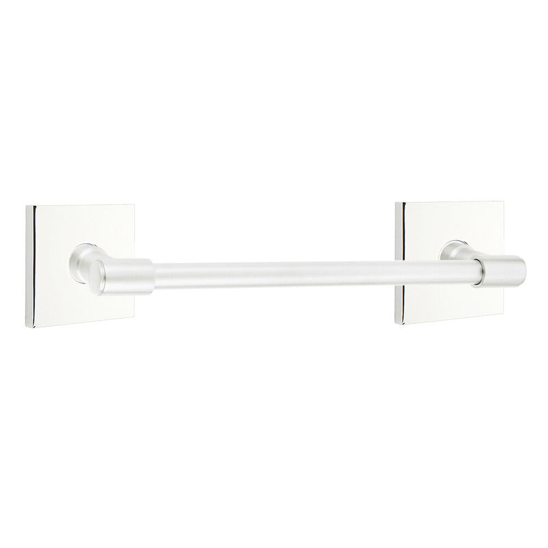 The Emtek Transitional Brass Towel Bar with Square Rosette in Polished Chrome finish.