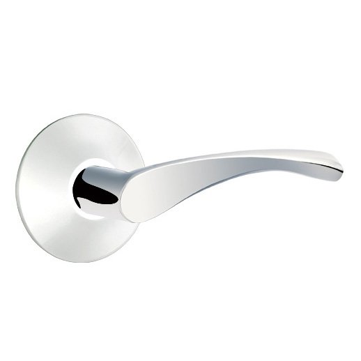 The Emtek Triton Lever With Modern Rosette in Polished Chrome finish.