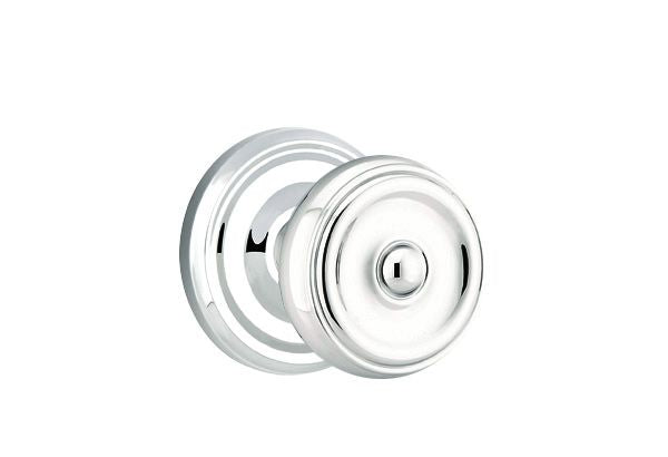 The Emtek Waverly Knob with Regular Rosette in Polished Chrome finish.