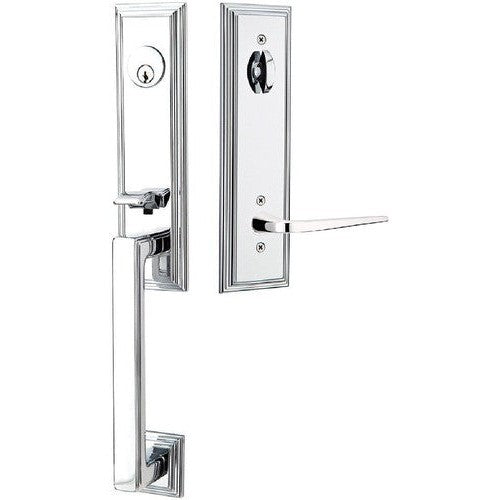 Emtek Wilshire Tubular Entrance Handleset With Athena Lever in Polished Chrome finish