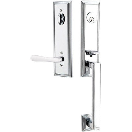 Emtek Wilshire Tubular Entrance Handleset With Basel Lever in Polished Chrome finish