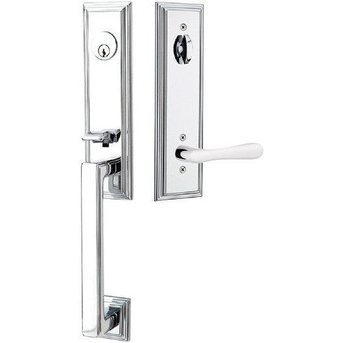 Emtek Wilshire Tubular Entrance Handleset With Basel Lever in Polished Chrome finish