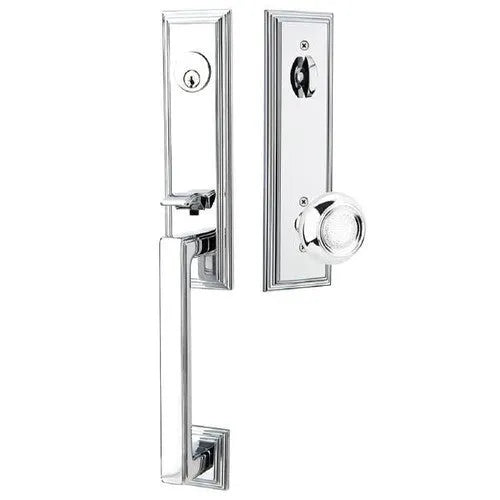 Emtek Wilshire Tubular Entrance Handleset With Belmont Knob in Polished Chrome finish