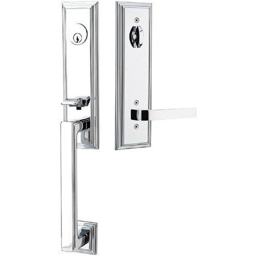 Emtek Wilshire Tubular Entrance Handleset With Breslin Lever in Polished Chrome finish