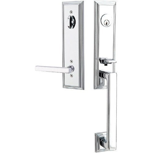 Emtek Wilshire Tubular Entrance Handleset With Freestone Lever in Polished Chrome finish