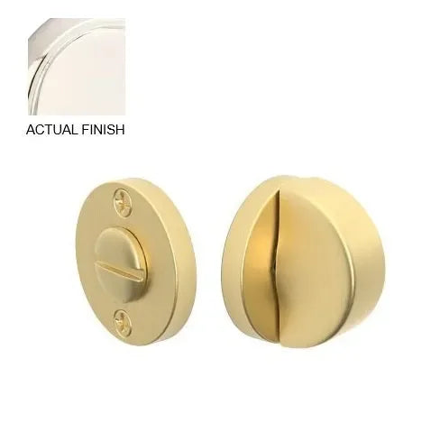 The Emtek Disk Double Rosette Privacy Bolt in Polished Nickel finish.