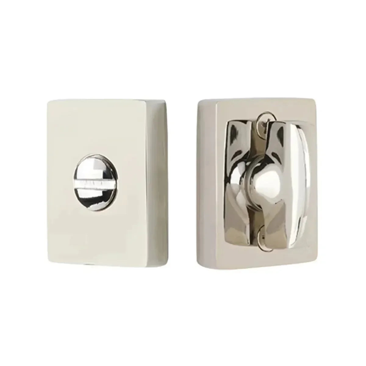 The Emtek Modern Thumbturn Privacy Bolt in Polished Nickel finish.