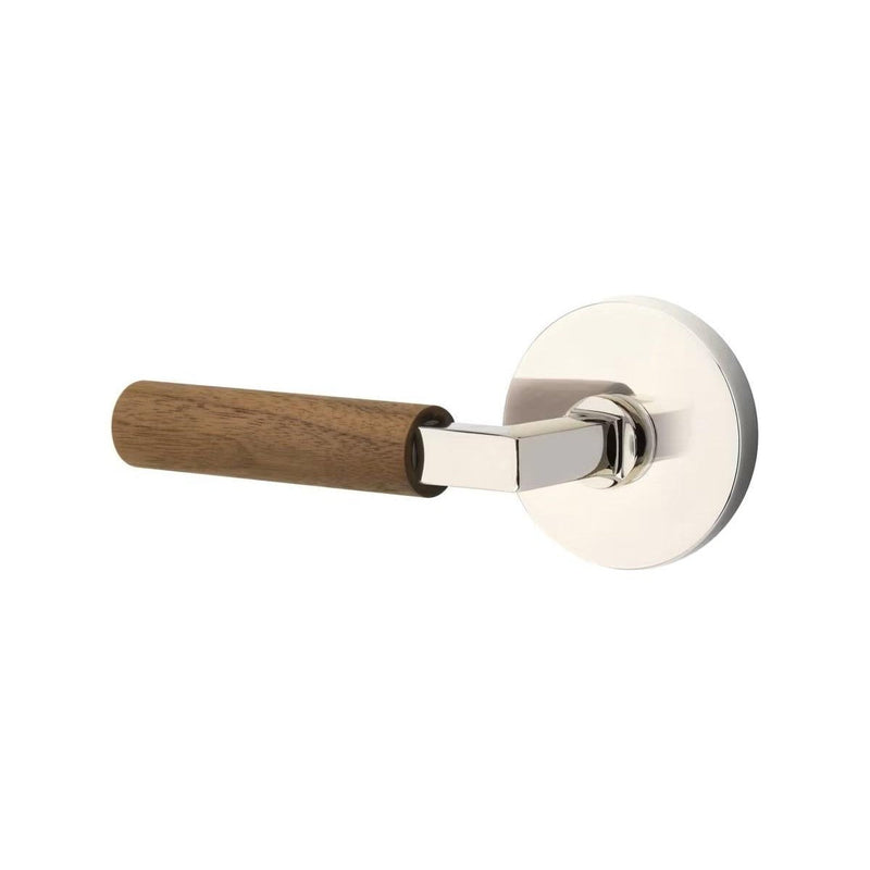 Emtek Select L-Square Dark Walnut Lever with Disk Rosette in Polished Nickel finish