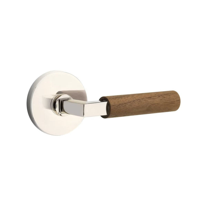 Emtek Select L-Square Dark Walnut Lever with Disk Rosette in Polished Nickel finish